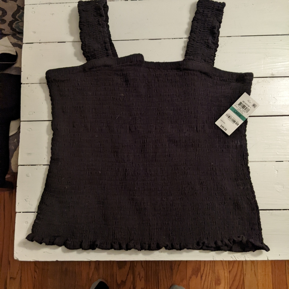 INC square neck smocked top/ stretch tank